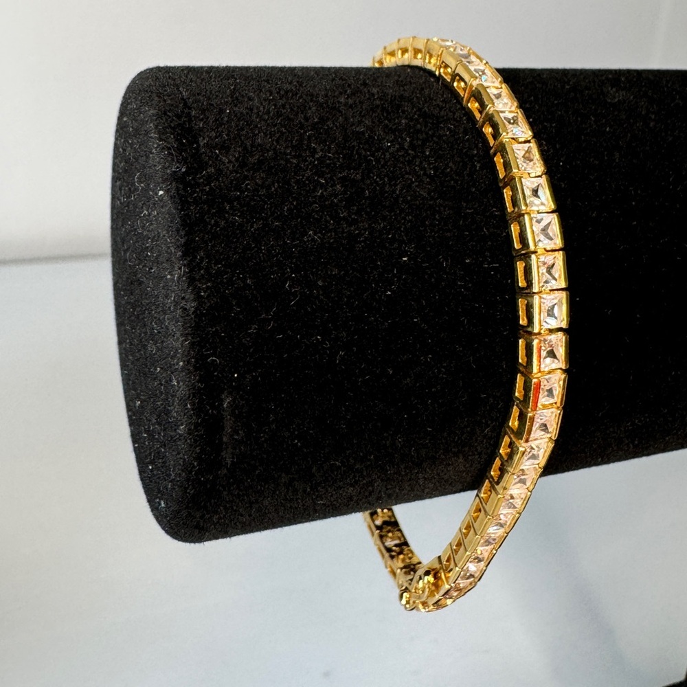 PAJ signed CZ square cut tennis bracelet gold over 925 sterling silver